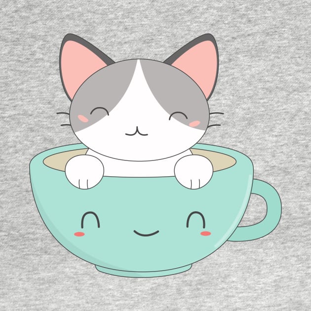 Kawaii Cute Coffee Cat T-Shirt by happinessinatee